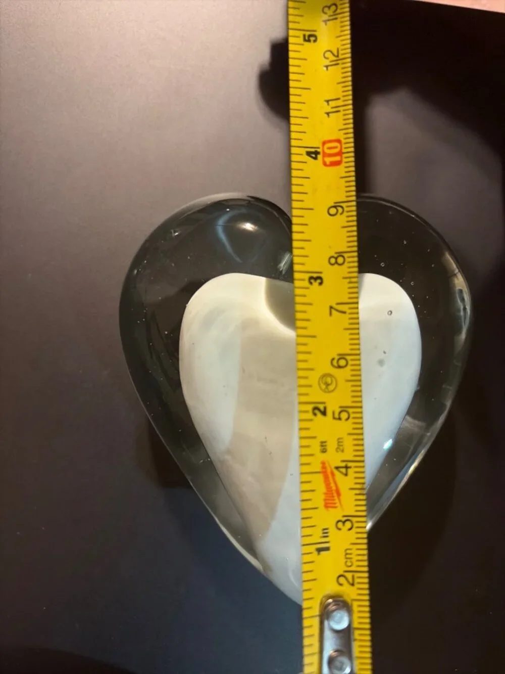 Vintage Heart-Shaped Art Glass Paperweight With White Heart Inside Design